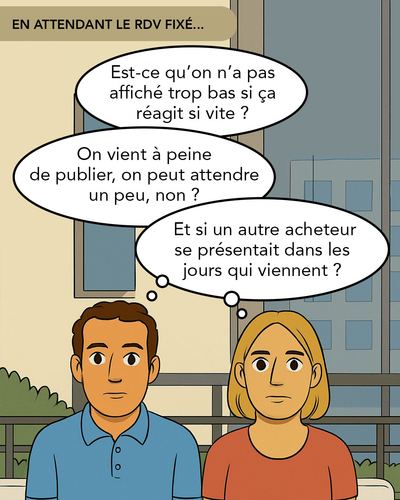 L'agent immobilier explique au couple les risques de refuser une offre sérieuse au profit d'une offre hypothétique